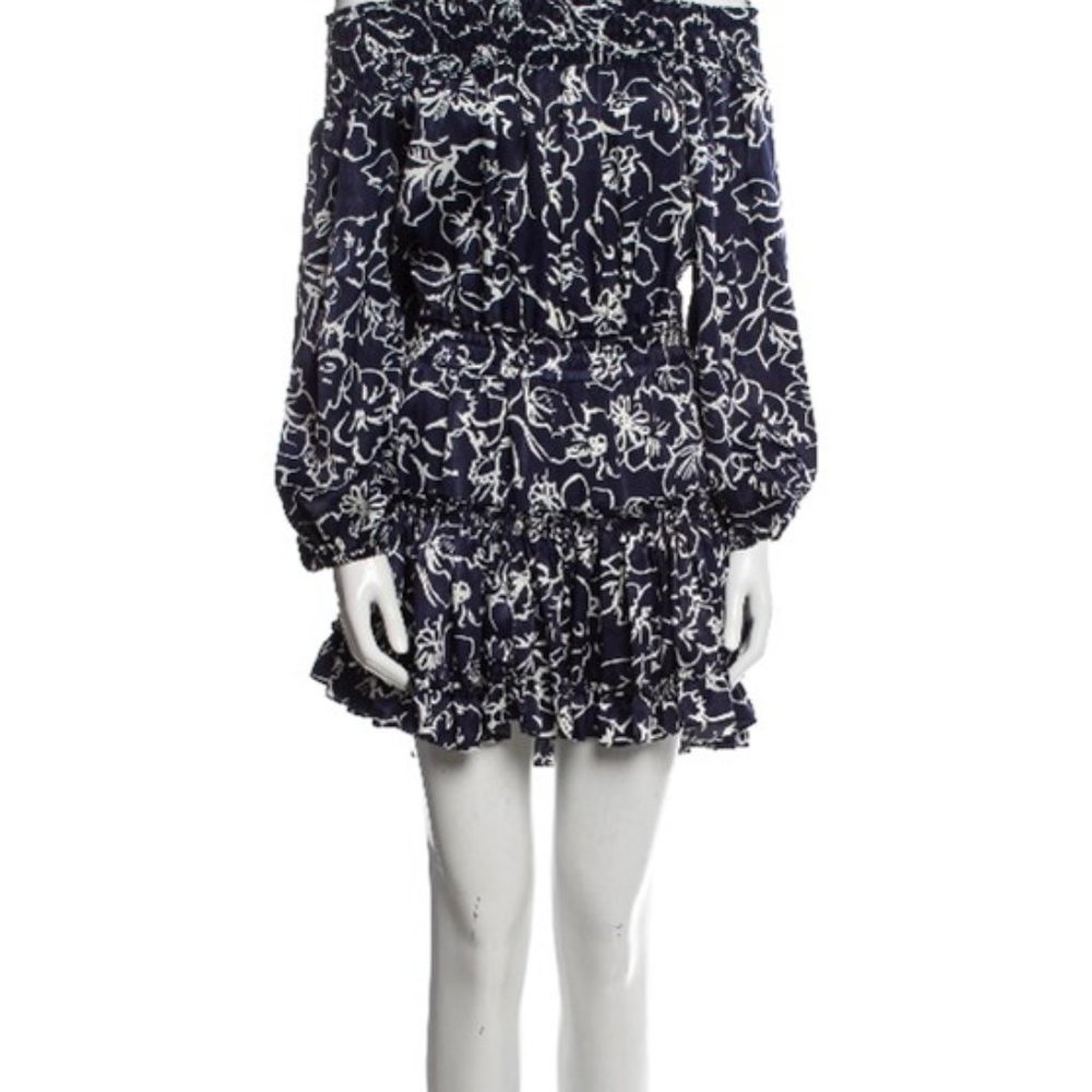MISA Los Angeles Satin Floral, Off the Shoulder Mini Dress